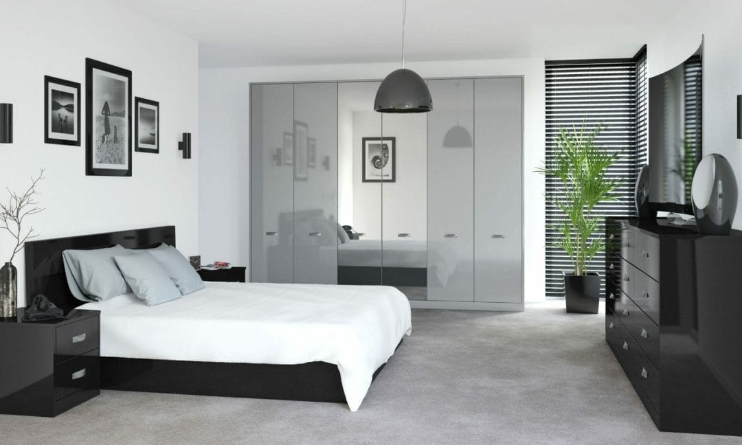 Glossy Bedroom With Grey Finish