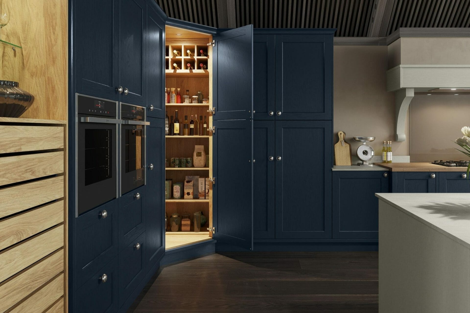 Dark Blue and Wood Shaker Kitchen
