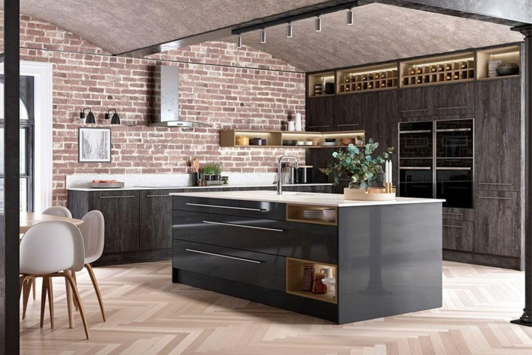 Gloss black modern kitchen